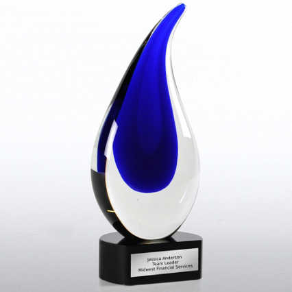 Art Glass Large Blue Teardrop Trophy